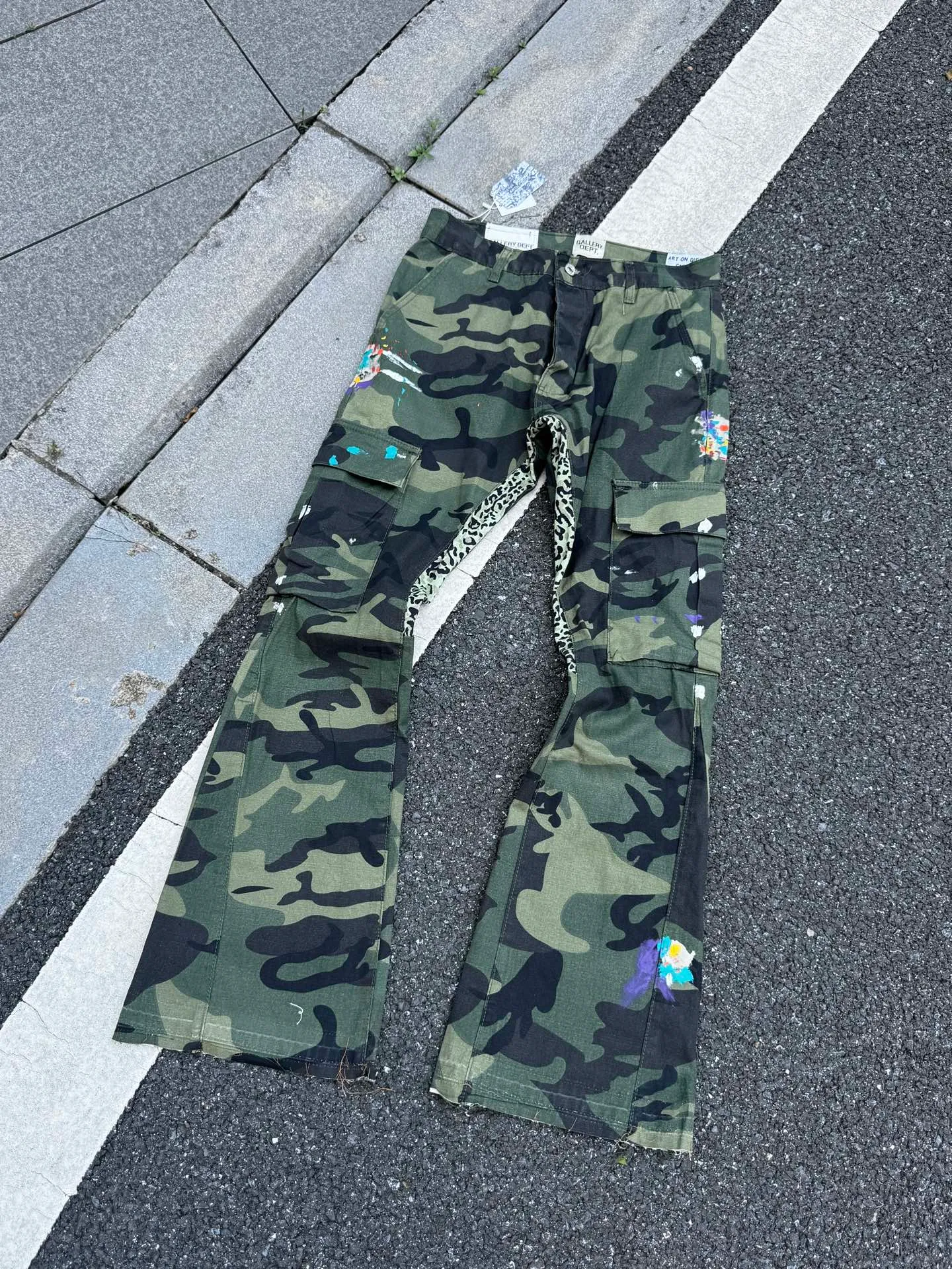 P250💰GA1 top version GALLERY DEPT. Camouflage splicing jeans micro-flared overalls Size: 28 30 32 34 36 (corresponding to S M L XL XXL)